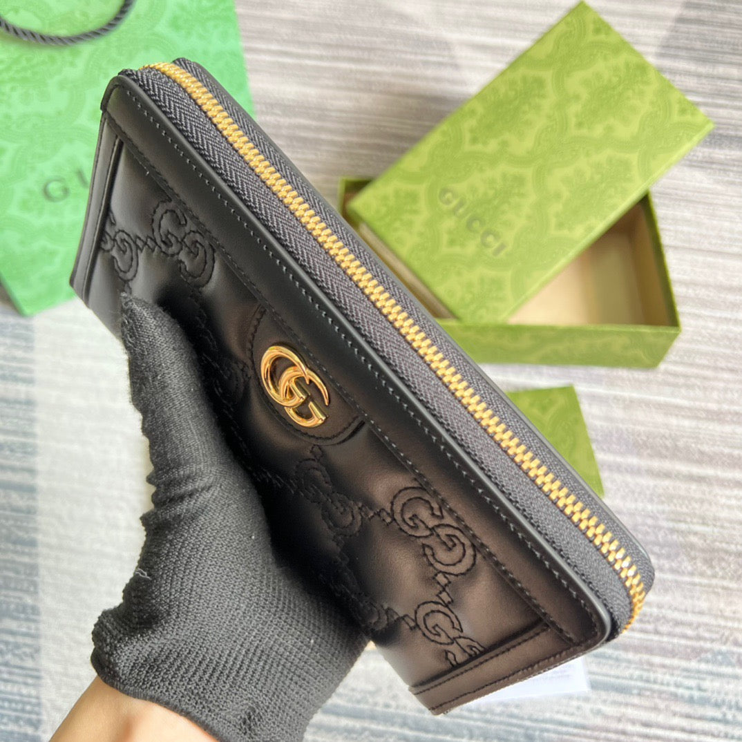 Matelassé Zip-Around Wallet Black for Women 723784 UM8IG 1000 7,6 em/ 19,5 cm