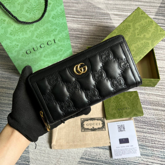 Matelassé Zip-Around Wallet Black for Women 723784 UM8IG 1000 7,6 em/ 19,5 cm
