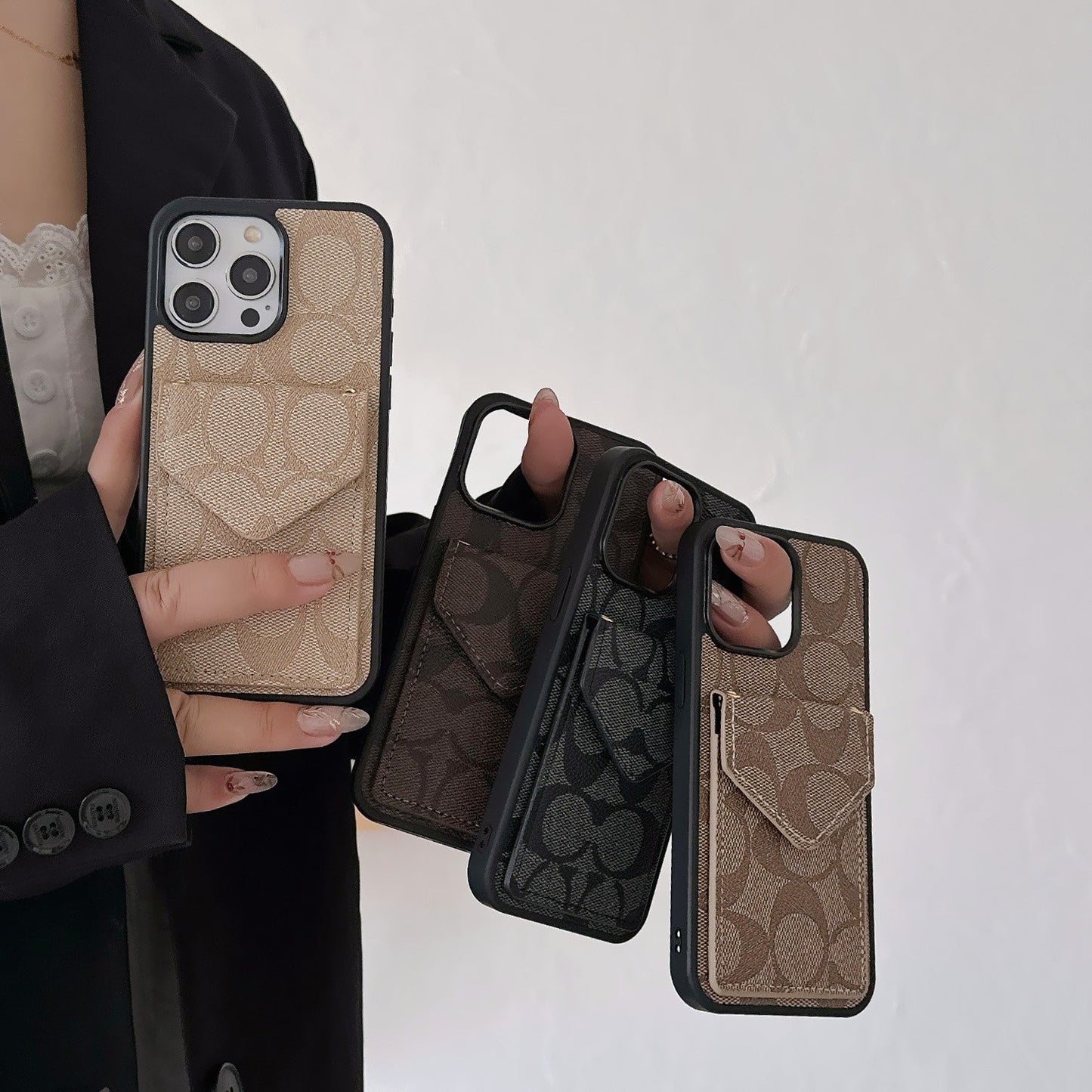 Custodia per iPhone Coach con supporto per carta e cinghia leggero -sj240513