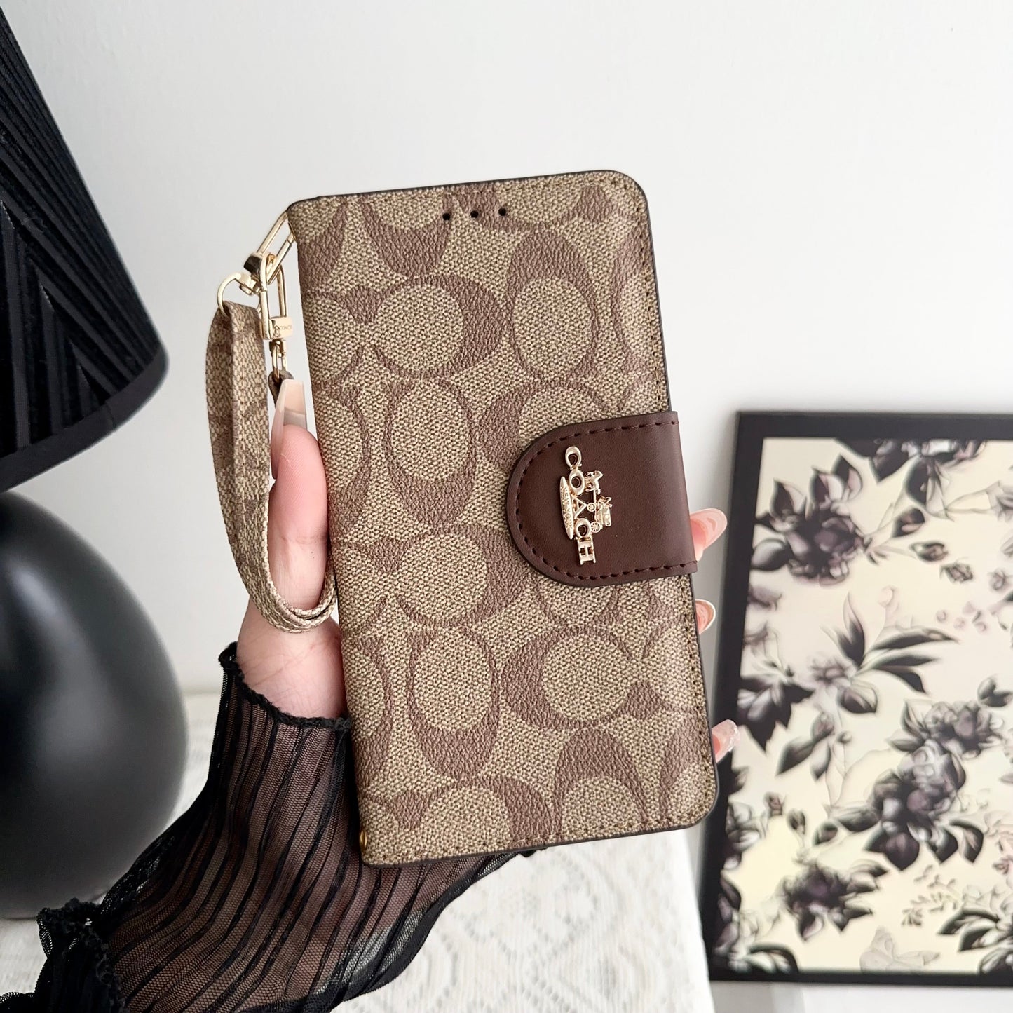 Custodia per iPhone Coach Custode in pelle con supporto per carta Brown-PTK241622