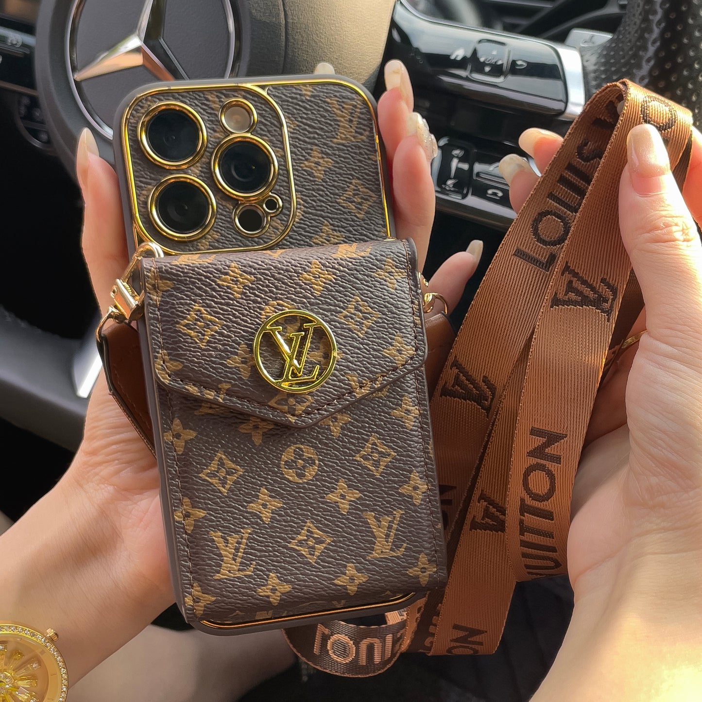 Luxurious Advanced Leather iPhone Case With Card Wallet And Strap