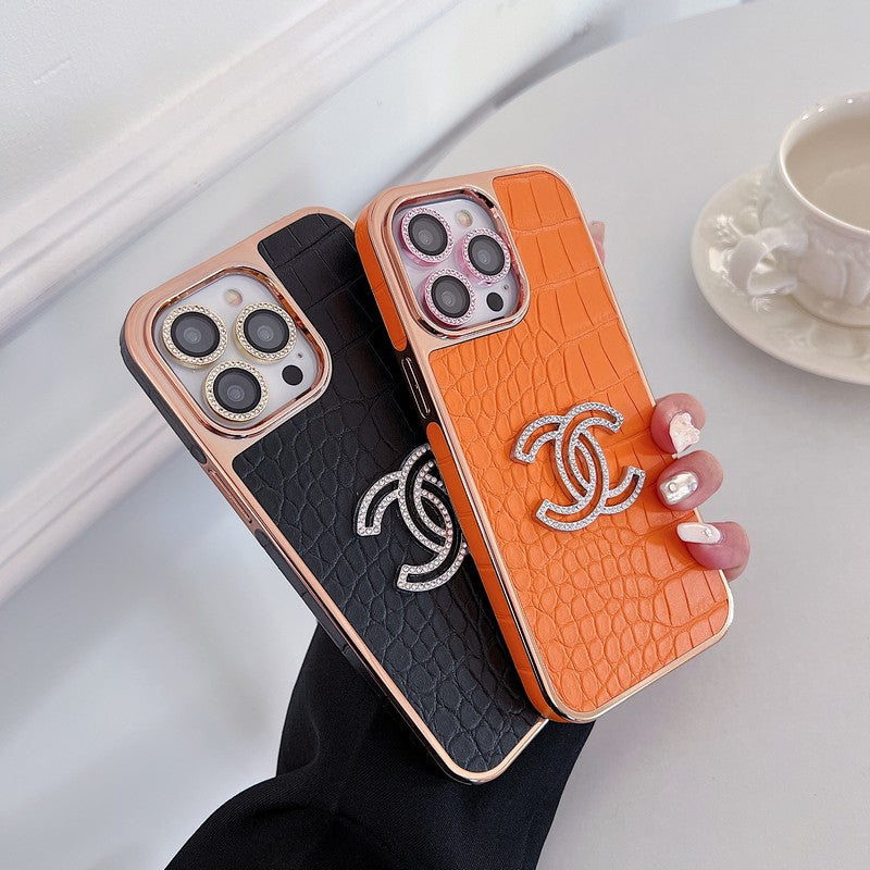 CC顏色皮革玫瑰金iPhone盒
