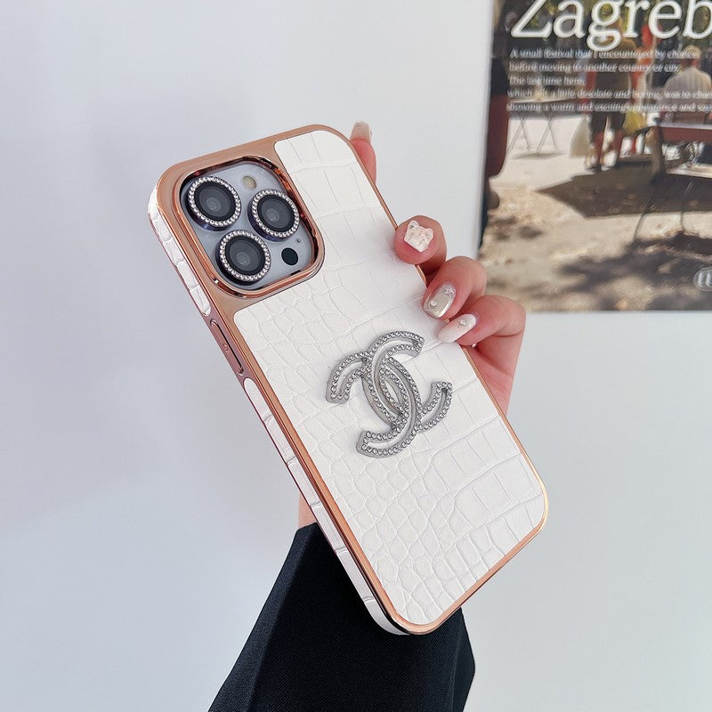 CC顏色皮革玫瑰金iPhone盒