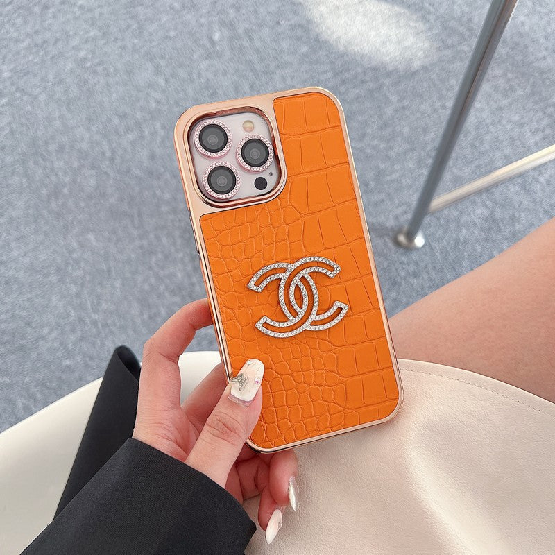 CC顏色皮革玫瑰金iPhone盒