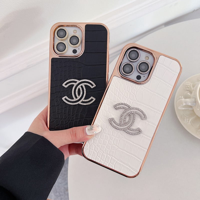 CC顏色皮革玫瑰金iPhone盒