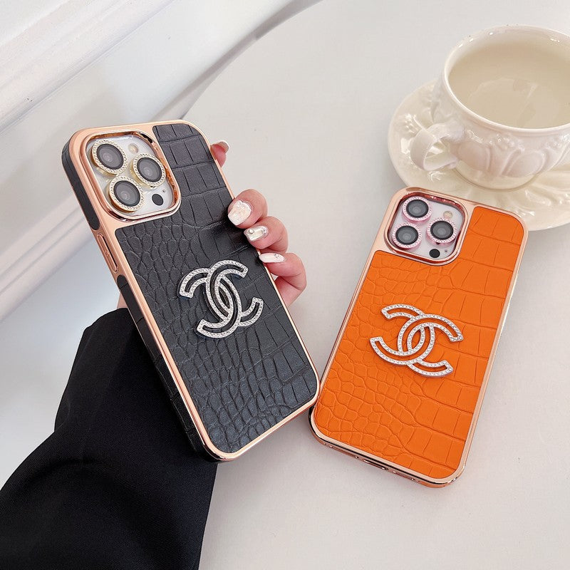 CC顏色皮革玫瑰金iPhone盒