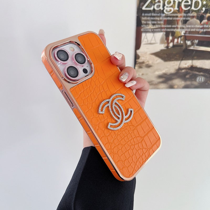 CC顏色皮革玫瑰金iPhone盒