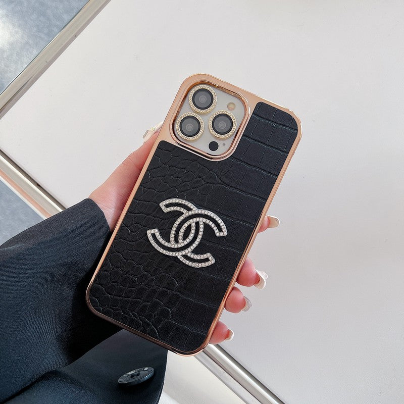 CC顏色皮革玫瑰金iPhone盒
