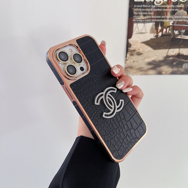 CC顏色皮革玫瑰金iPhone盒