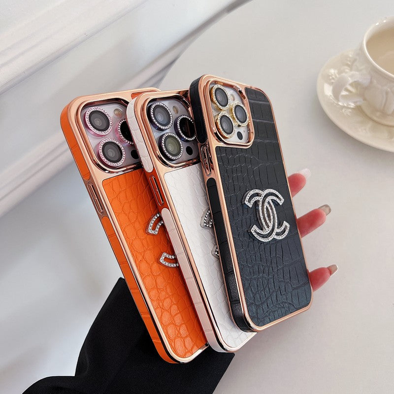 CC顏色皮革玫瑰金iPhone盒