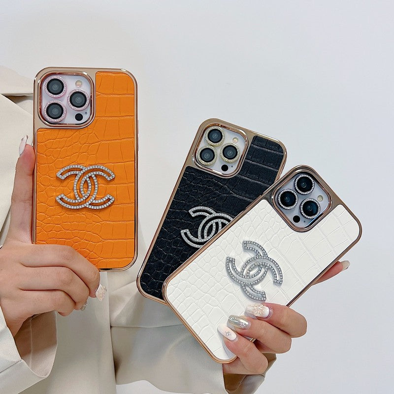 CC顏色皮革玫瑰金iPhone盒