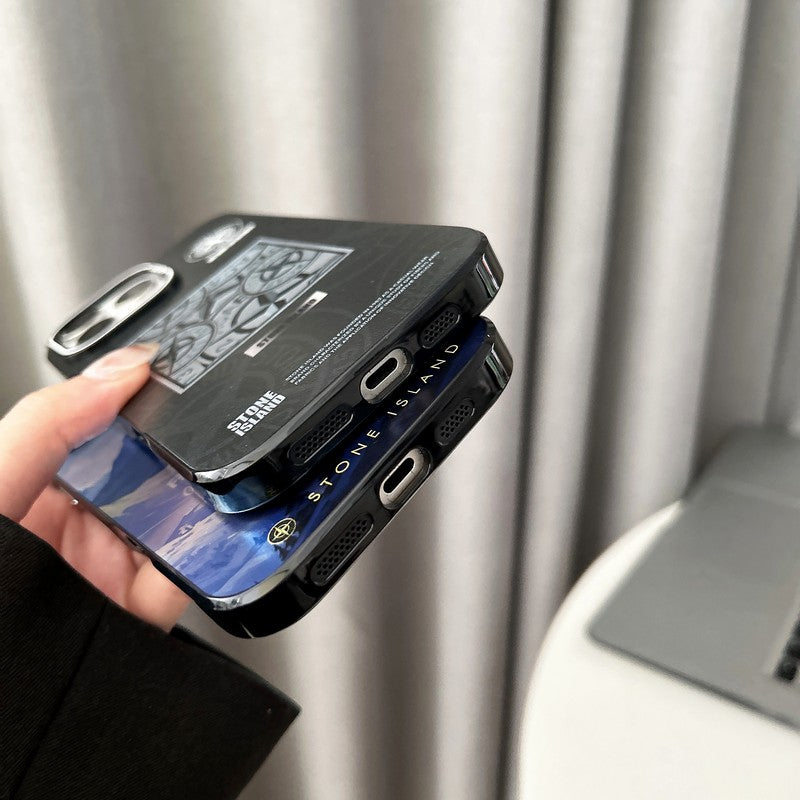Case de iPhone de piedra negro y azul
