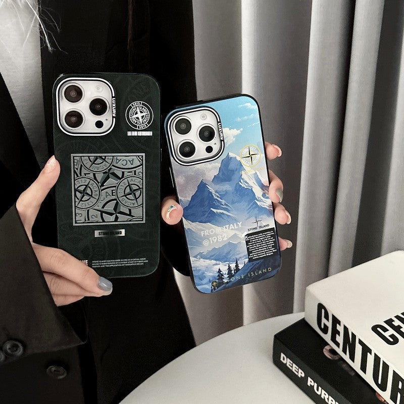 Case de iPhone de piedra negro y azul