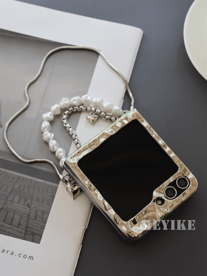 Samsung in lega di alluminio testurizzata perla crossbody galaxy z flip 6/5/4/3