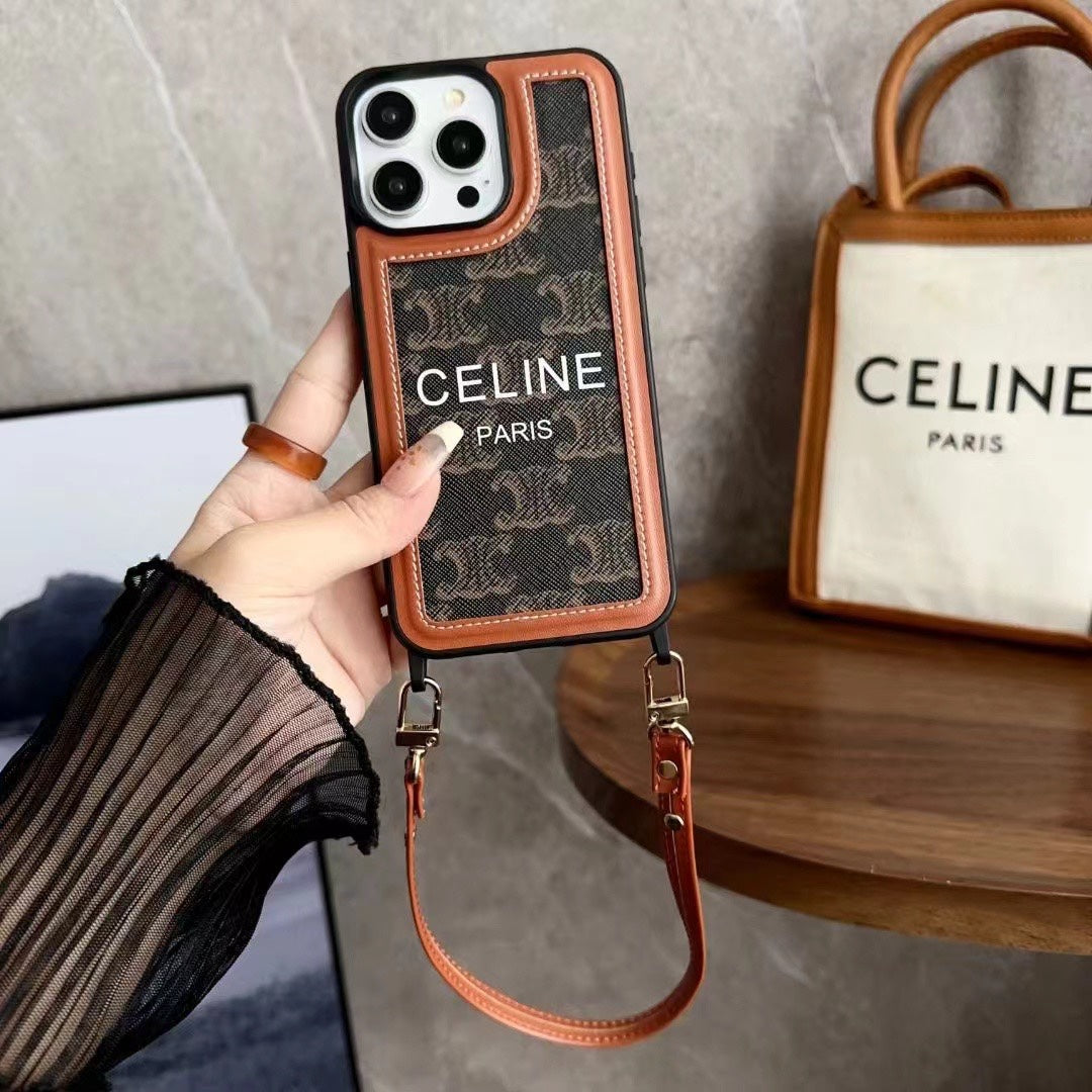 Custodia per iPhone Black Celine con cinghia-SZ231124