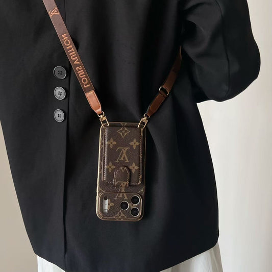 Premium Leather iPhone Case: Integrated Wallet & Detachable Strap