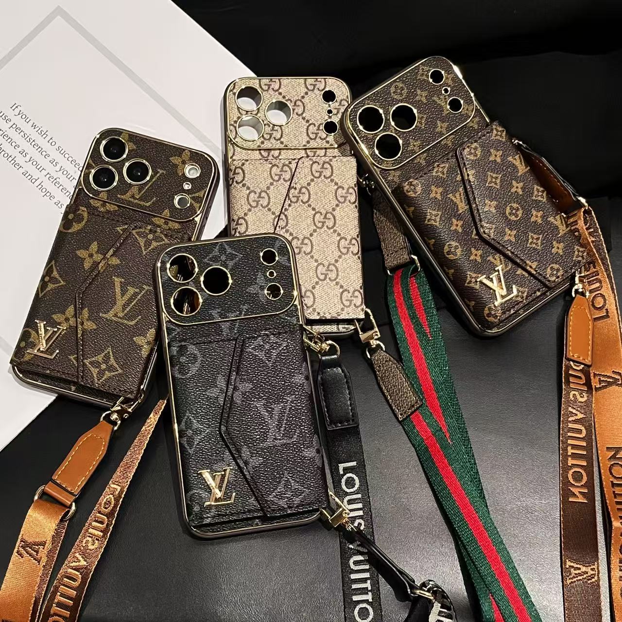 Advanced leather iPhone Case With Wallet And Strap Brown