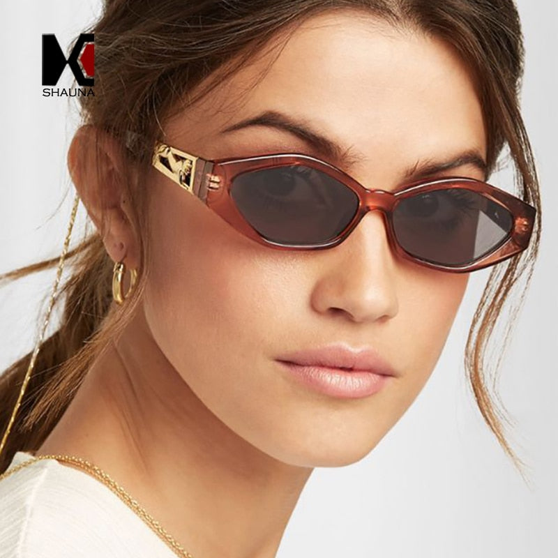 Shauna Diamond Sharp Fashion Metal Jumping Cheetah Decoration Fashion Women Small Cat Eye Sunglasses